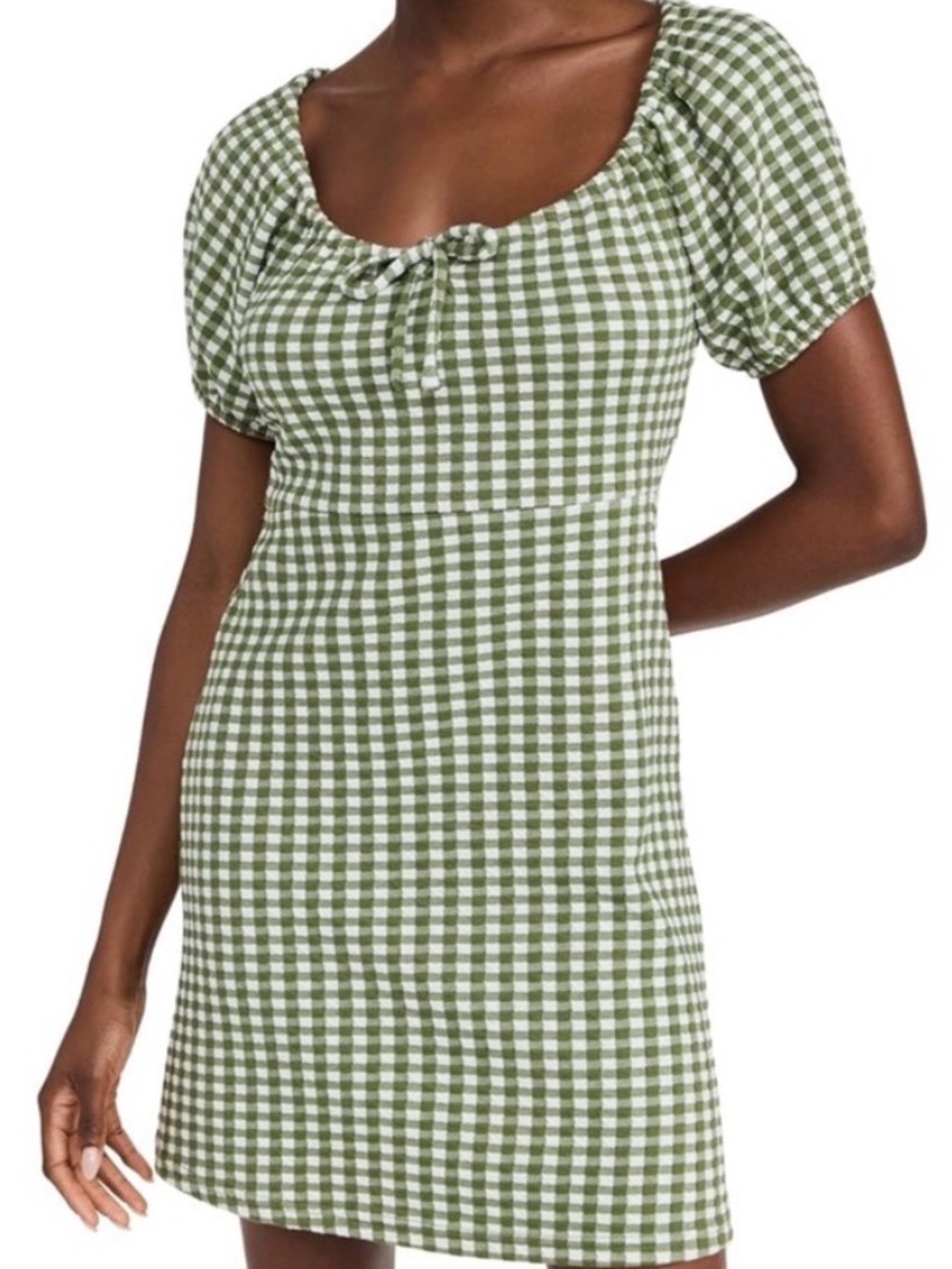 Madewell Jacquard Puff Sleeve Mini Dress Green Gingham Faded Palm NF940